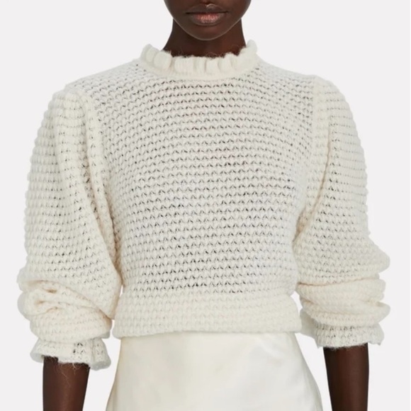 NWT ULLA JOHNSON Cream Laila Ruffled Alpaca-blend Lightweight Knit Sweater sz XL - Picture 4 of 16